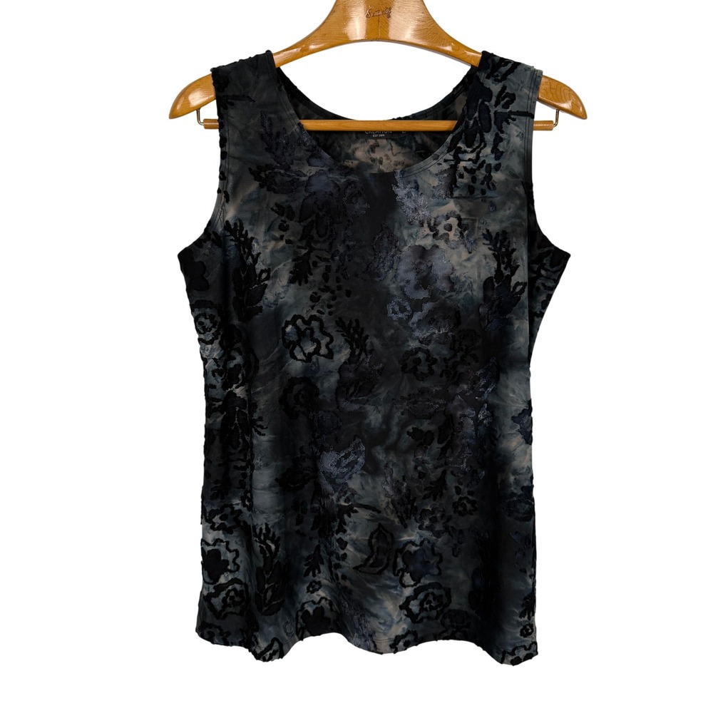 Creation Womens L Whimsigoth Burnout Velvet Floral Tank Blue Gray Sleeveless Top
